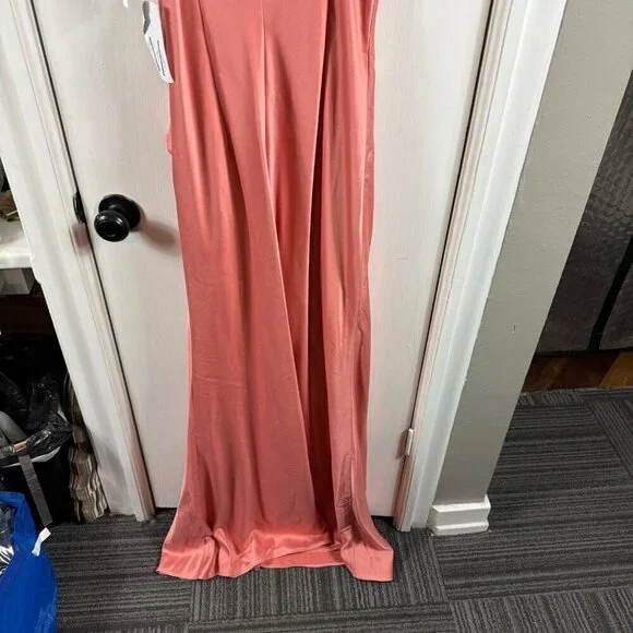 Mestiza New York Pink Satin Floral Appliqué Ruffle Gown Size 8